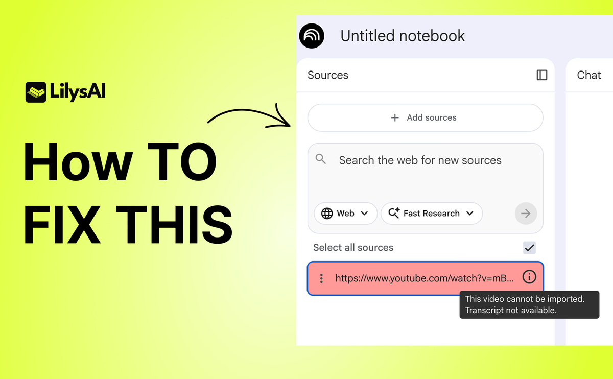 别慌：如何修复 NotebookLM 中的 “This Video Cannot Be Imported. Transcript Not Available.”（2026 年指南）