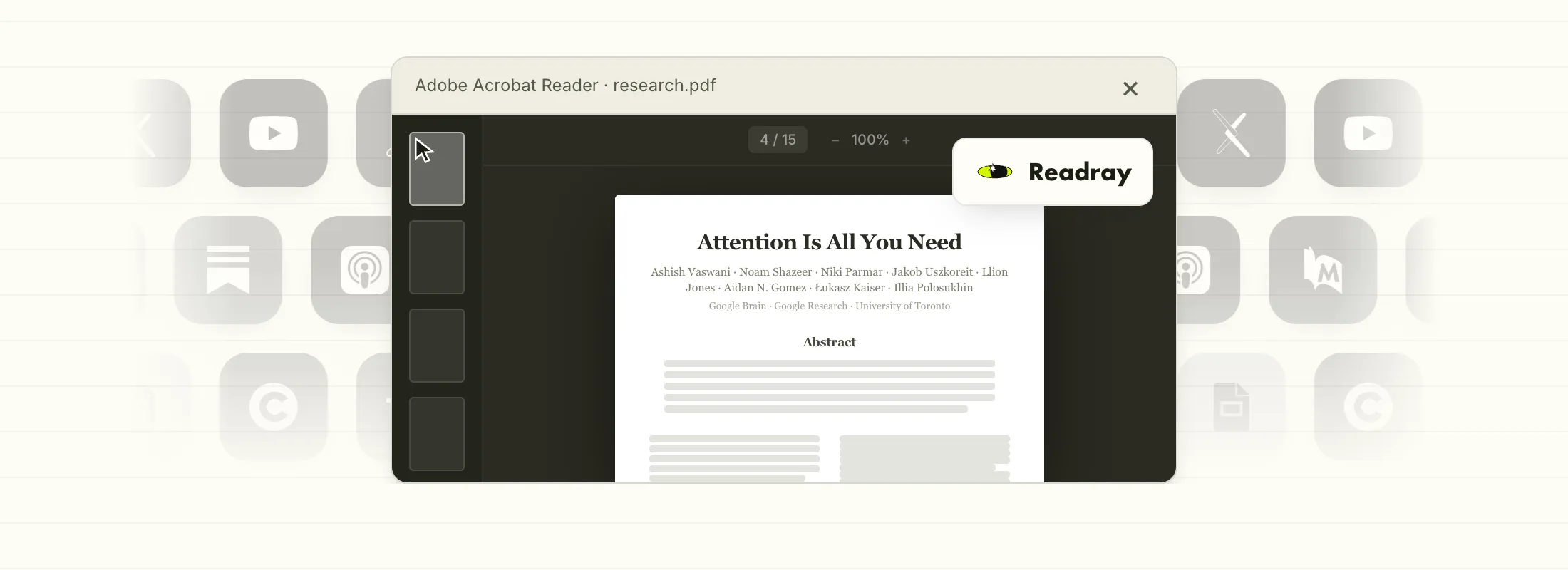 PDF 리더 위에 함께 뜨는 Readray